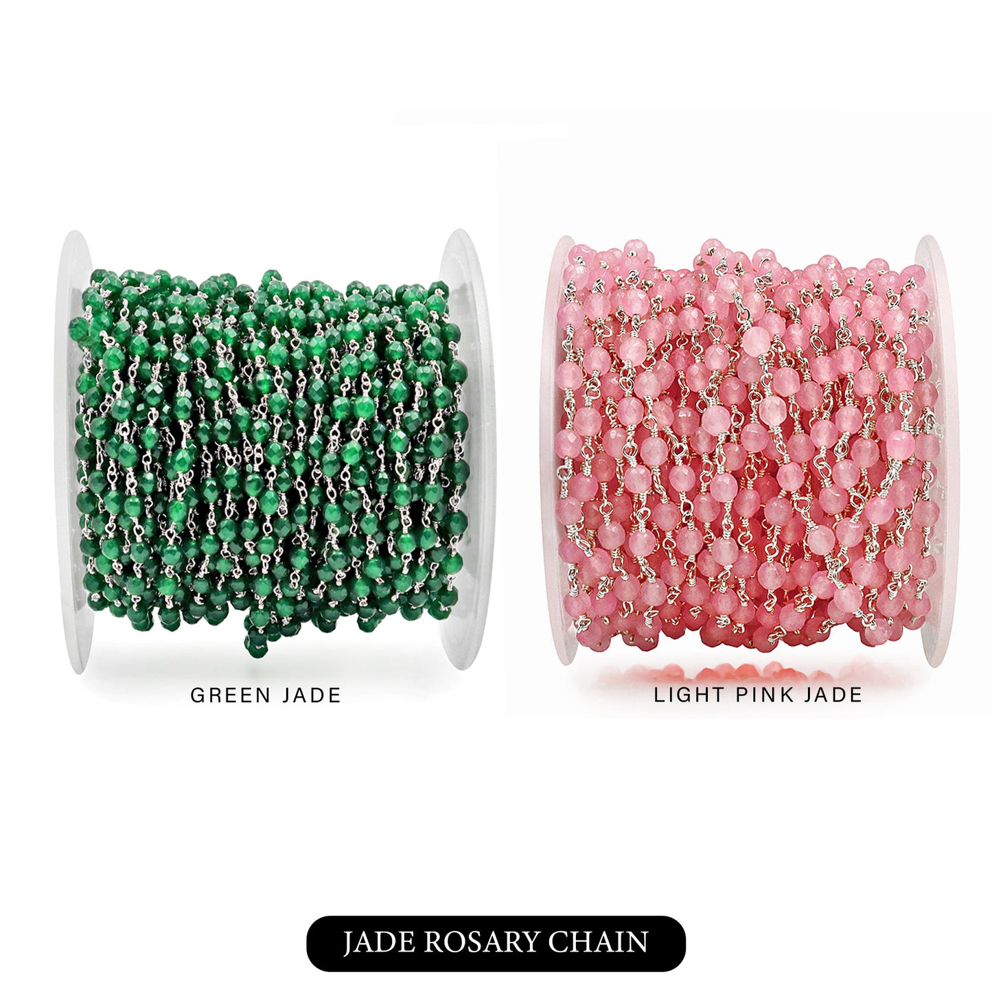 Dyed Jade Bead Faceted Crystal Round Rosary Chain Silver Plating, 4mm, 1+ ft