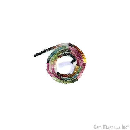 Multi Tourmaline Rondelle Beads, 13 Inch Gemstone Strands, Drilled Strung Nugget Beads, Faceted Round, 2.5-3mm