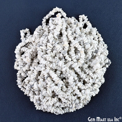 Howlite Chip Beads, 34 Inch, Natural Chip Strands, Drilled Strung Nugget Beads, 3-7mm, Polished, GemMartUSA (CHHW-70001)