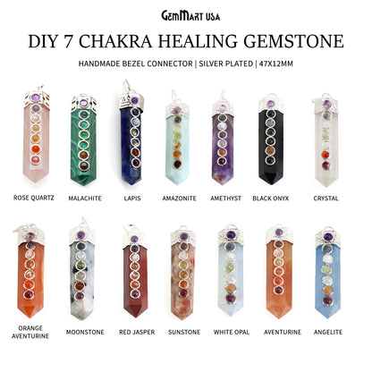 DIY 7 Chakra Healing Gemstone Silver 47x12mm Terminated Pendant