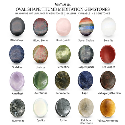 Thumb Meditation Gemstones 39x29mm Oval Hand Curved Thumb Massager Stones