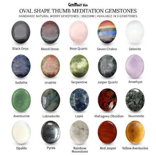 Thumb Meditation Gemstones 39x29mm Oval Hand Curved Thumb Massager Stones