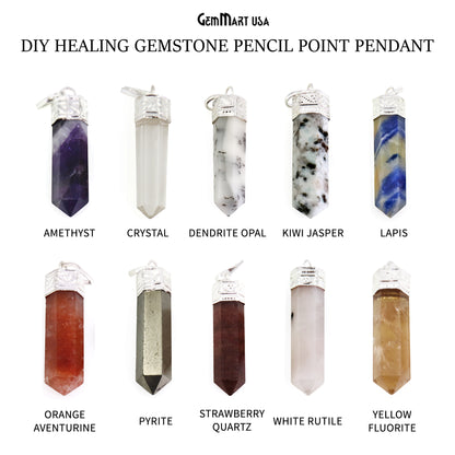DIY Healing Gemstone 40x9mm Silver Pencil Point Ornate Pendant 1pc