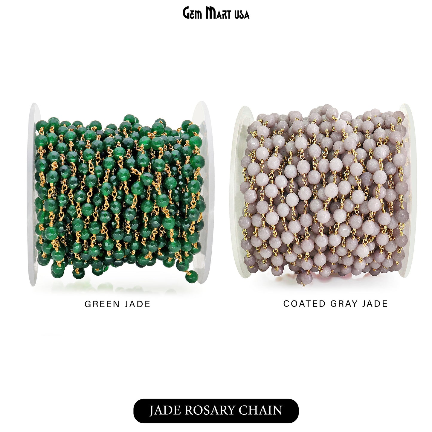 Dyed Jade Bead Faceted Crystal Round Rosary Chain Gold Plating, 5-6mm, 1+ ft