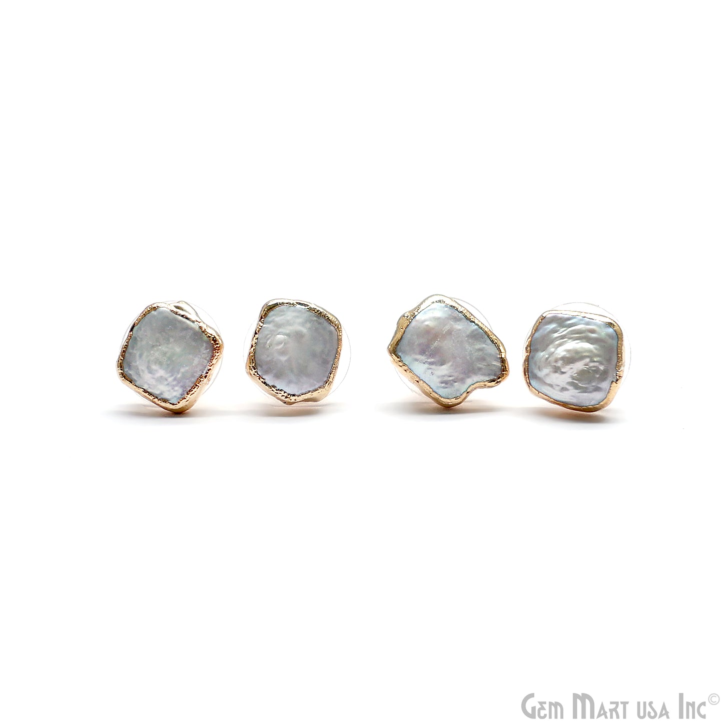 Natural Pearl Rough Gemstone 12x10mm Gold Electroplated Stud Earring