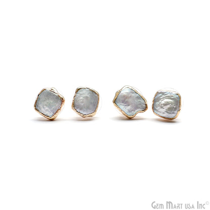 Natural Pearl Rough Gemstone 12x10mm Gold Electroplated Stud Earring