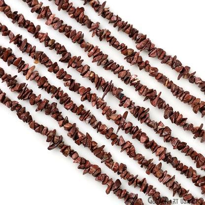 Red Jasper Chip Beads, 34 Inch, Natural Chip Strands, Drilled Strung Nugget Beads, 3-7mm, Polished, GemMartUSA (CHRJ-70001)