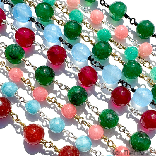 Jade Chain Craft Pack, Round Shape Rosary Chain Beads, DIY Jewelry Starter Kit, Dyed Jade Gemstone Supply Kit, 30 Feet