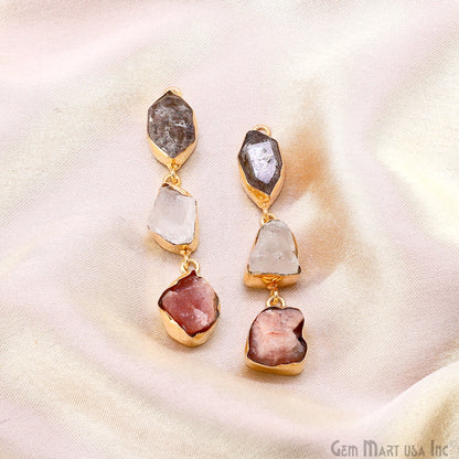 Rough Gemstone Bezel Setting 55x9mm Gold Plated Long Dangle Earring Pair Connectors