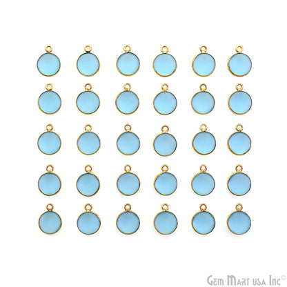 Sky Blue Frosted Round 10mm Gold Plated Single Bail Bezel Gemstone Connector