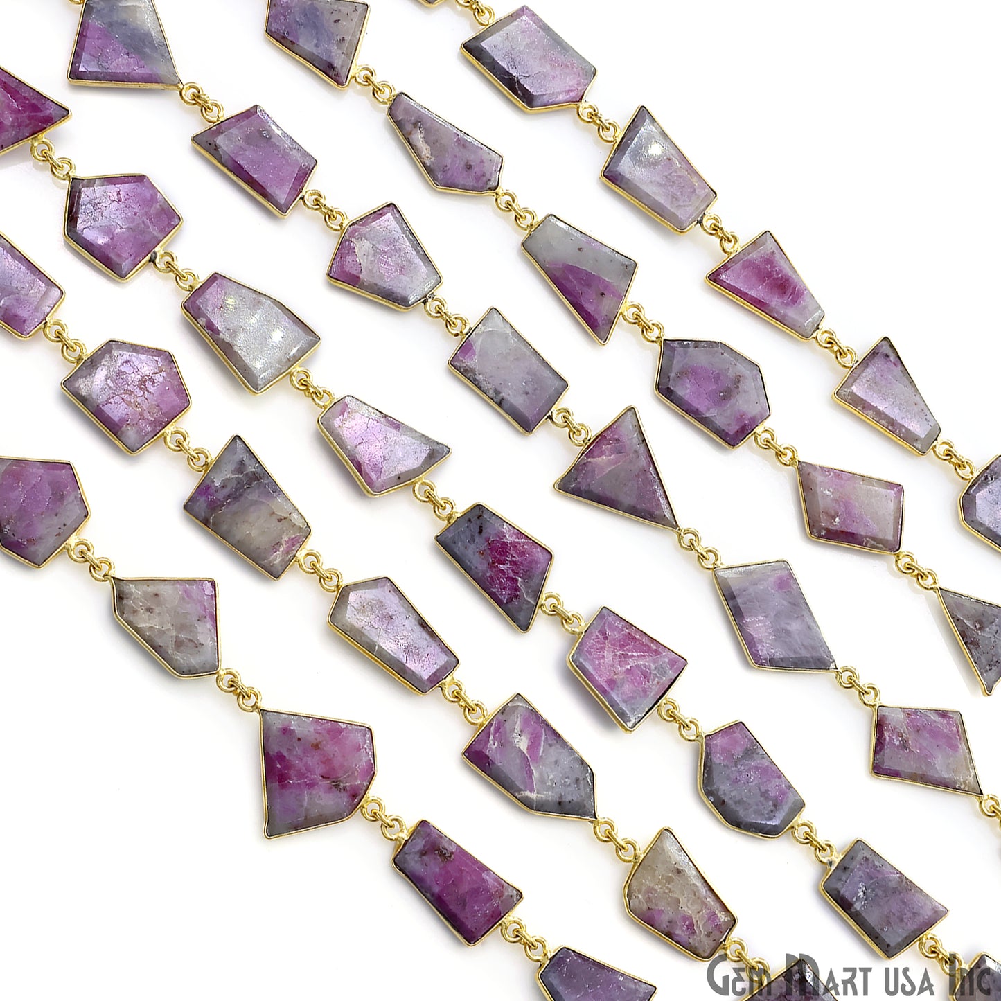 Ruby Ziopsite 15mm Up Faceted Free Form Gold Plated Bezel Connector Link Chain