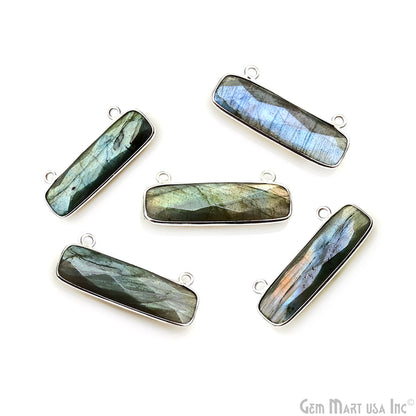 Labradorite Rectangle Bar 29x11mm Silver Plated Gemstone Connector