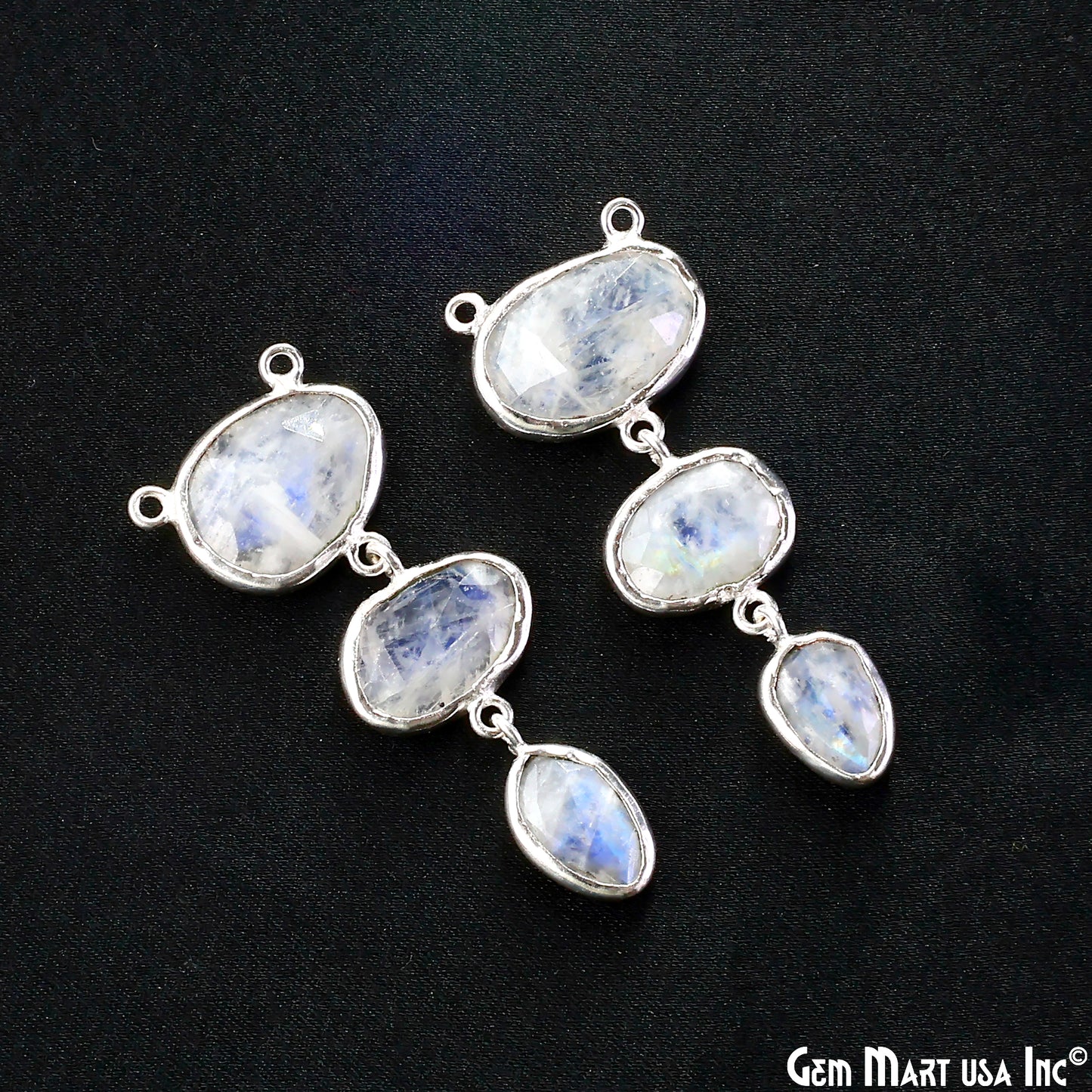Rainbow Moonstone 48x17mm Double Bail Chandelier Finding Component