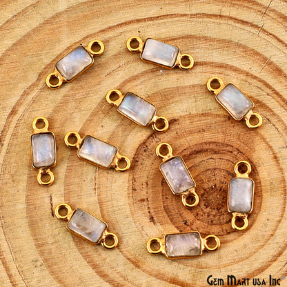 Rainbow Moonstone Cabochon 6x4mm Rectangle Gold Plated Bezel Connector