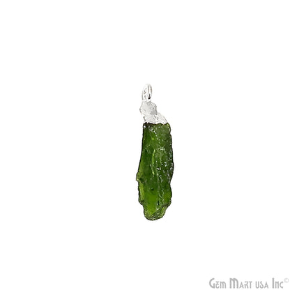 Raw Chrome Diopside Gemstone 18x5mm Organic Shape Silver Edged Single Bail Connector Charm