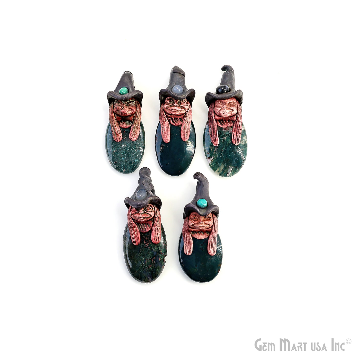 Pixie Aventurine Crystal Clay Pendant, Elfin Clay Pendant Necklace, Master Merlin Healing Pendant