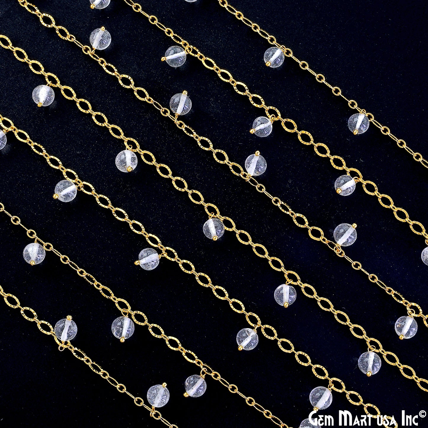 Crystal Smooth Beads Round Beads 5-6mm Gold Wire Wrapped Dangle Rosary Chain