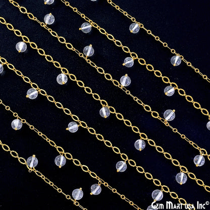 Crystal Smooth Beads Round Beads 5-6mm Gold Wire Wrapped Dangle Rosary Chain
