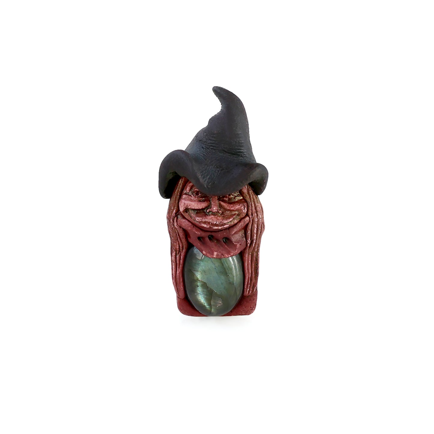 Merlin Elfin Labradorite Crystal Pendant, Handmade Clay Artware, Crystal Figurine