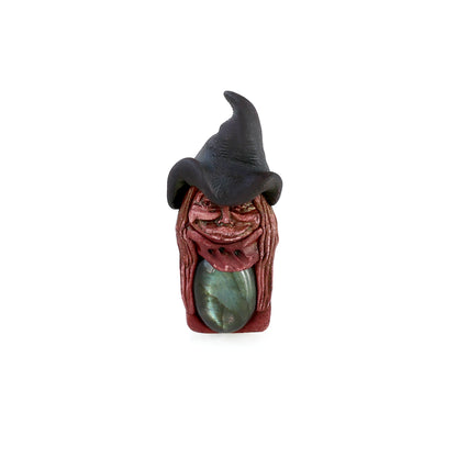 Merlin Elfin Labradorite Crystal Pendant, Handmade Clay Artware, Crystal Figurine