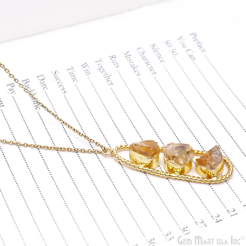 Citrine Rough Gemstone Free Form Oval Gold Plated Twisted Bezel setting 44x16mm DIY Earring Pendant Connector