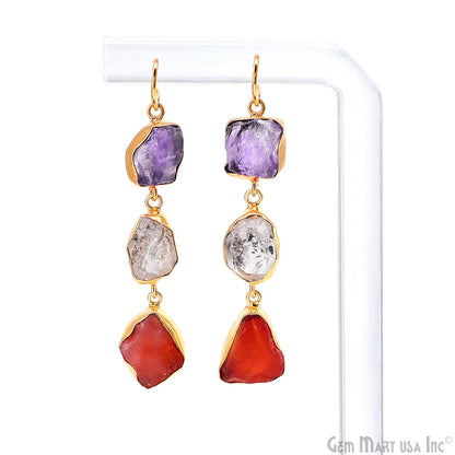 Rough Gemstone Bezel Setting 57x11mm Gold Plated Long Dangle Earring Pair Connectors