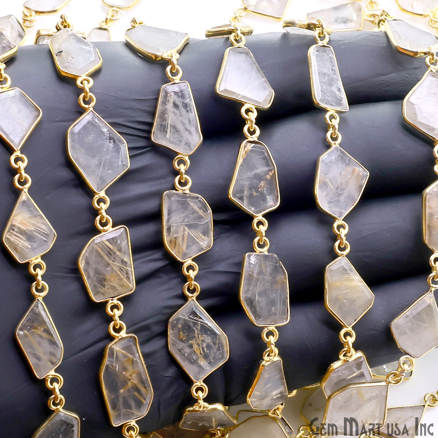 Golden Rutile 10-15mm Faceted Free Form Gold Plated Bezel Connector Link Chain