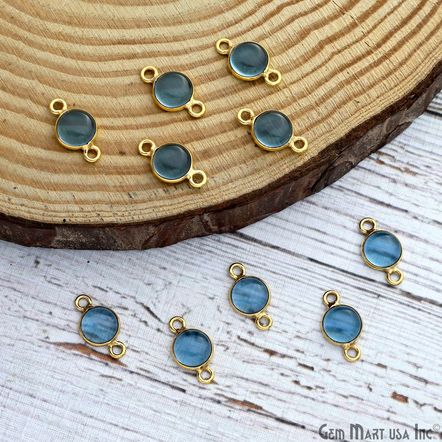 Cabochon 7mm Round Gold Plated Double Bail Gemstone Connector