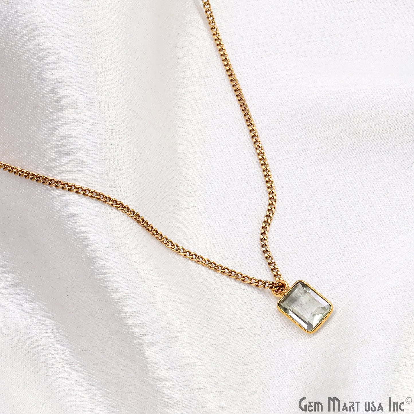 Green Amethyst Octagon 6x8mm Brilliant Cut Gold Plated Bezel Single Bail Gemstone Connector