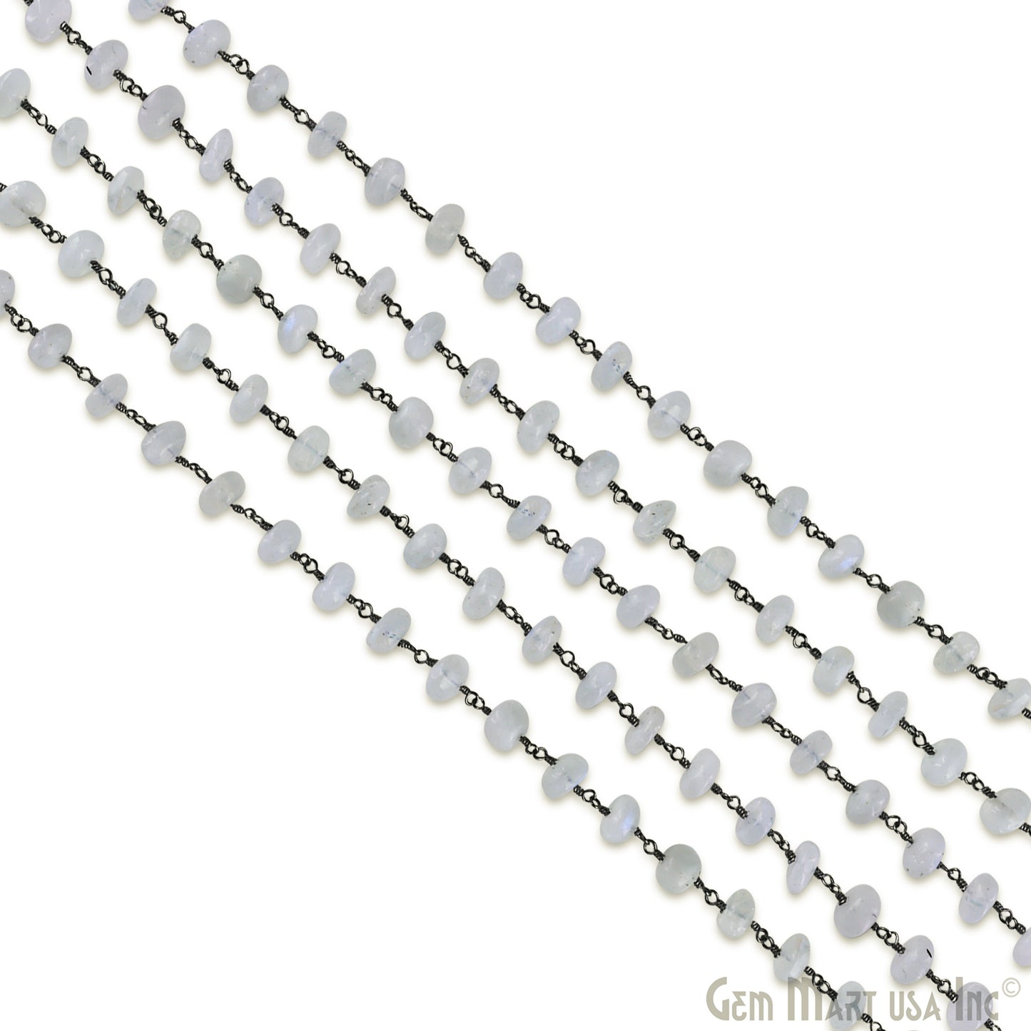 Rainbow Moonstone 7-8mm Oxidized Cabochon Beads Rosary Chain