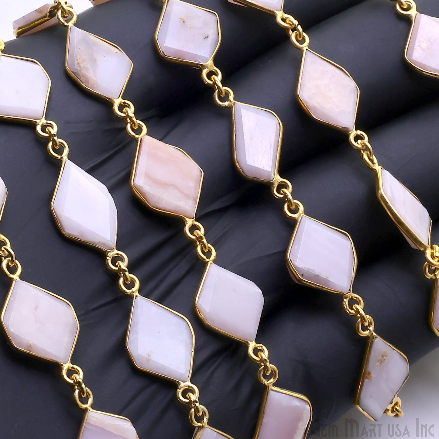 Pink Opal 10mm Faceted Free Form Gold Plated Bezel Connector Link Chain