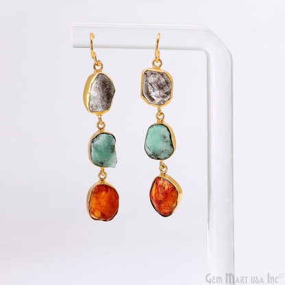Rough Gemstone Bezel Setting 58x10mm Gold Plated Long Dangle Earring Pair Connectors