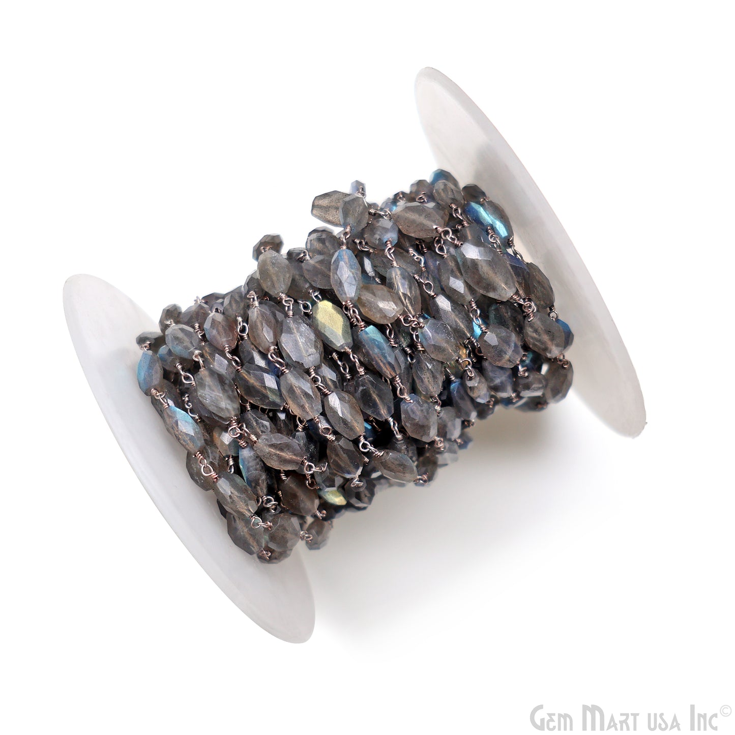 Labradorite 11x8mm Free Form Shape Silver Wire Wrapped Rosary Chain