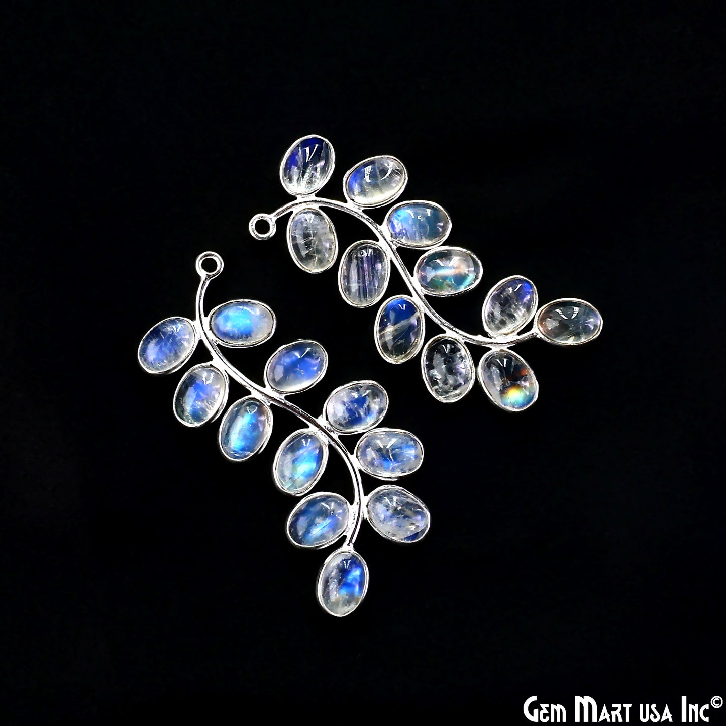 Rainbow Moonstone Silver Plated 44x16mm Leaf Dangle Finding Component