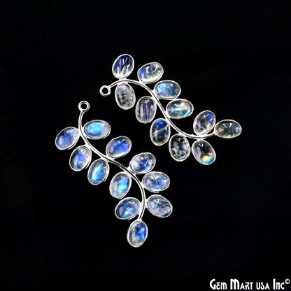 Rainbow Moonstone Silver Plated 44x16mm Leaf Dangle Finding Component