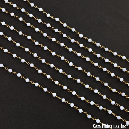 Blue Lace Agate 3-3.5mm Gold Plated Beaded Wire Wrapped Rosary Chain