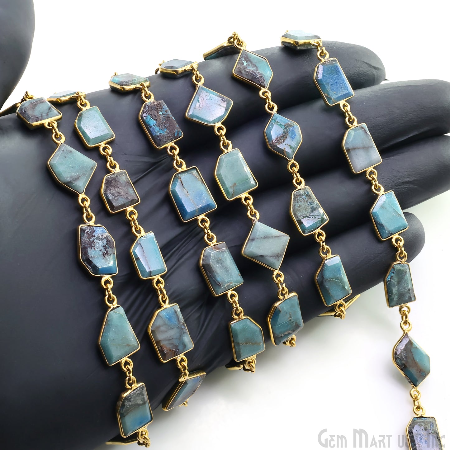 Chrysocolla 10mm Faceted Free Form Gold Plated Bezel Connector Link Chain