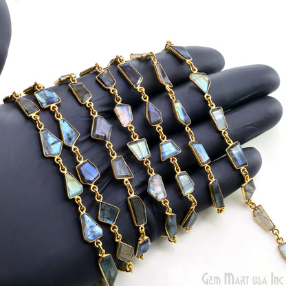 Labradorite 10mm Faceted Free Form Gold Plated Bezel Connector Link Chain