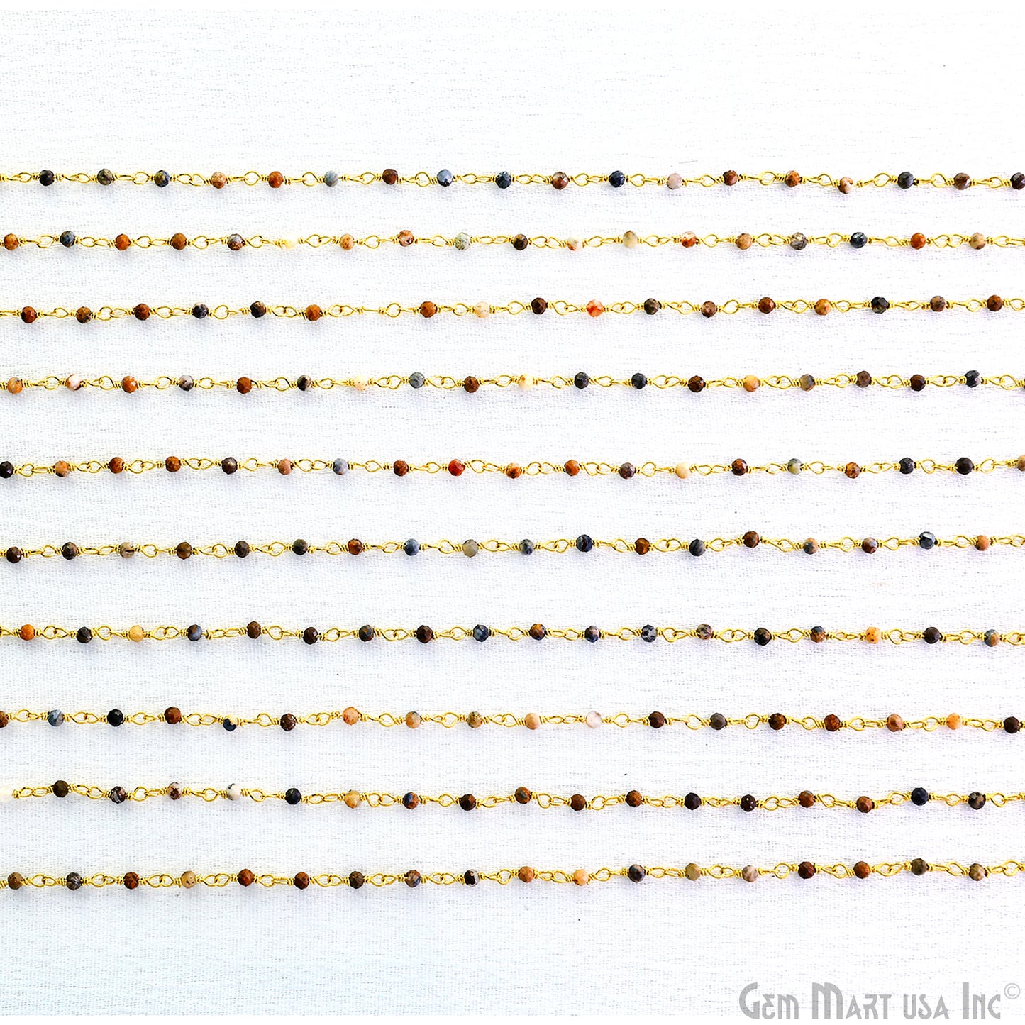 Pietersite Faceted 2mm Gold Plated Gold Wire Wrapped Rosary Chain