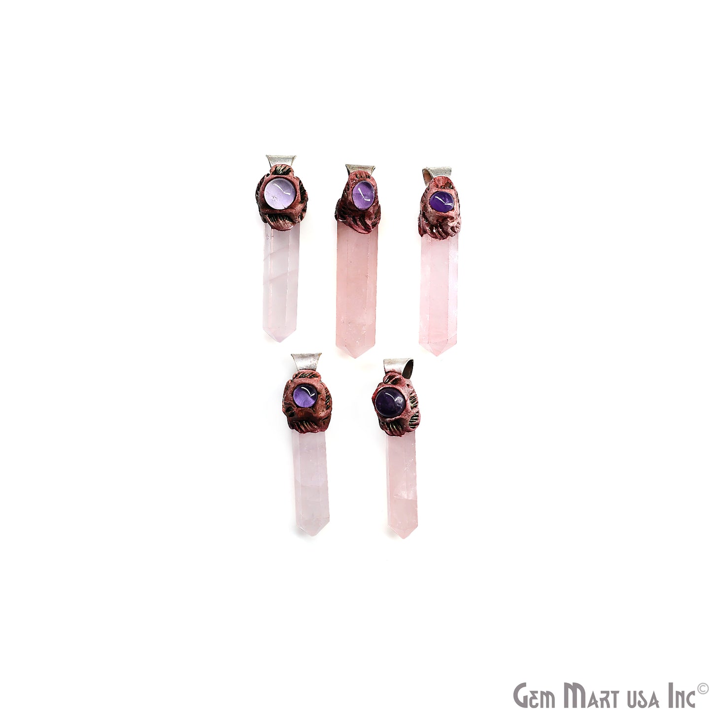 Rose Quartz with Amethyst Polymer Clay Crystal Pendant, Silver Dowsing Single Bail Pendant, Healing Gift