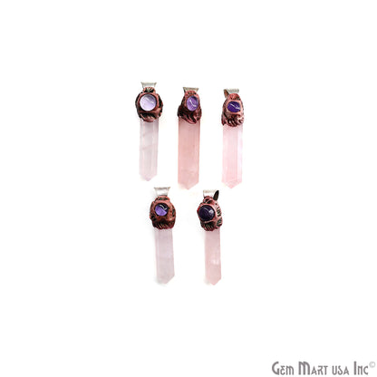 Rose Quartz with Amethyst Polymer Clay Crystal Pendant, Silver Dowsing Single Bail Pendant, Healing Gift