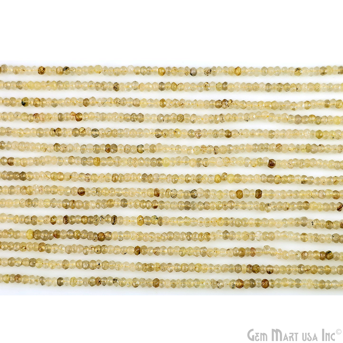 Golden Rutile Rondelle Beads, 12.5 Inch Gemstone Strands, Drilled Strung Nugget Beads, Faceted Round, 3-4mm