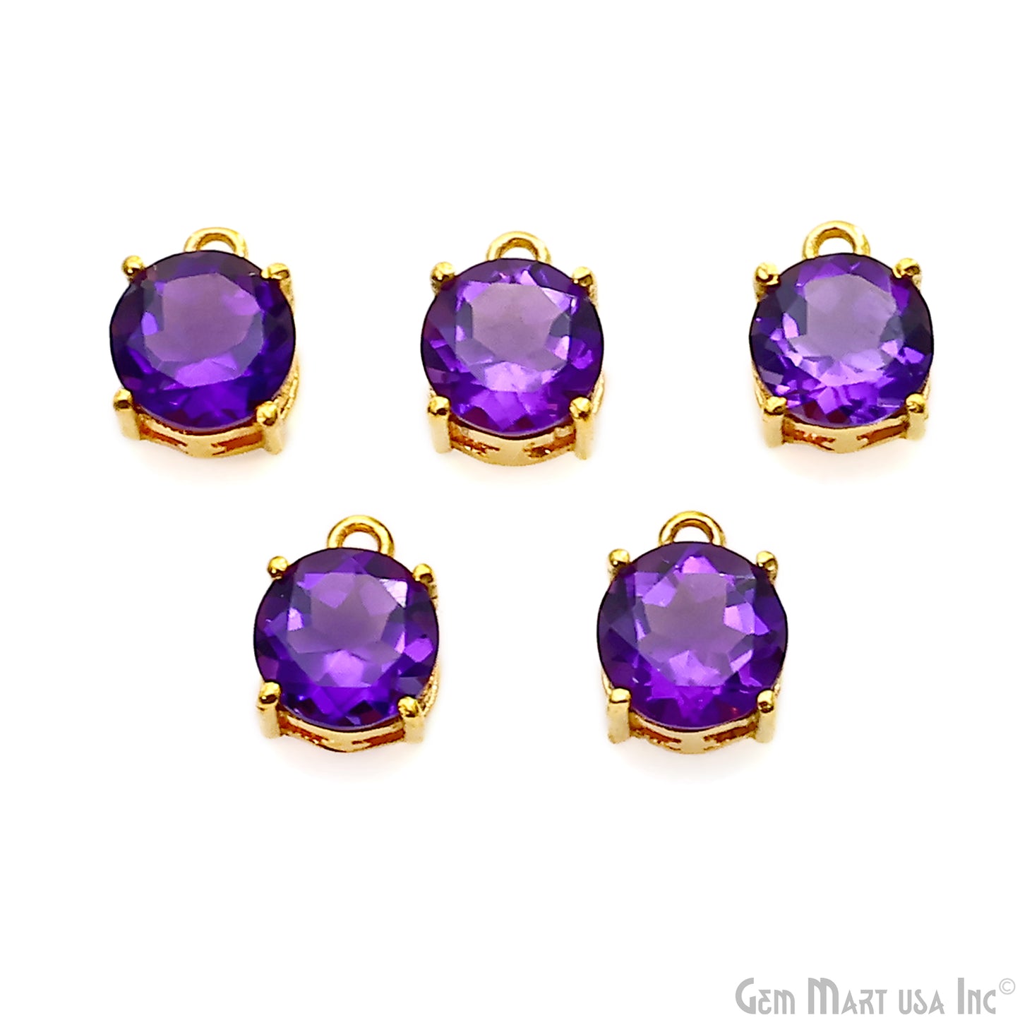 Amethyst Prong Setting Round 7mm Gold Plated Gemstone Connector
