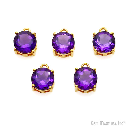 Amethyst Prong Setting Round 7mm Gold Plated Gemstone Connector