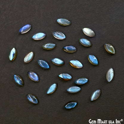 Labradorite Wholesale Gemstones, 100% Natural Semi-Precious Gems, Blue Flash Cabochon Loose Gems, 5x10mm, Marquise, 5PC Lot