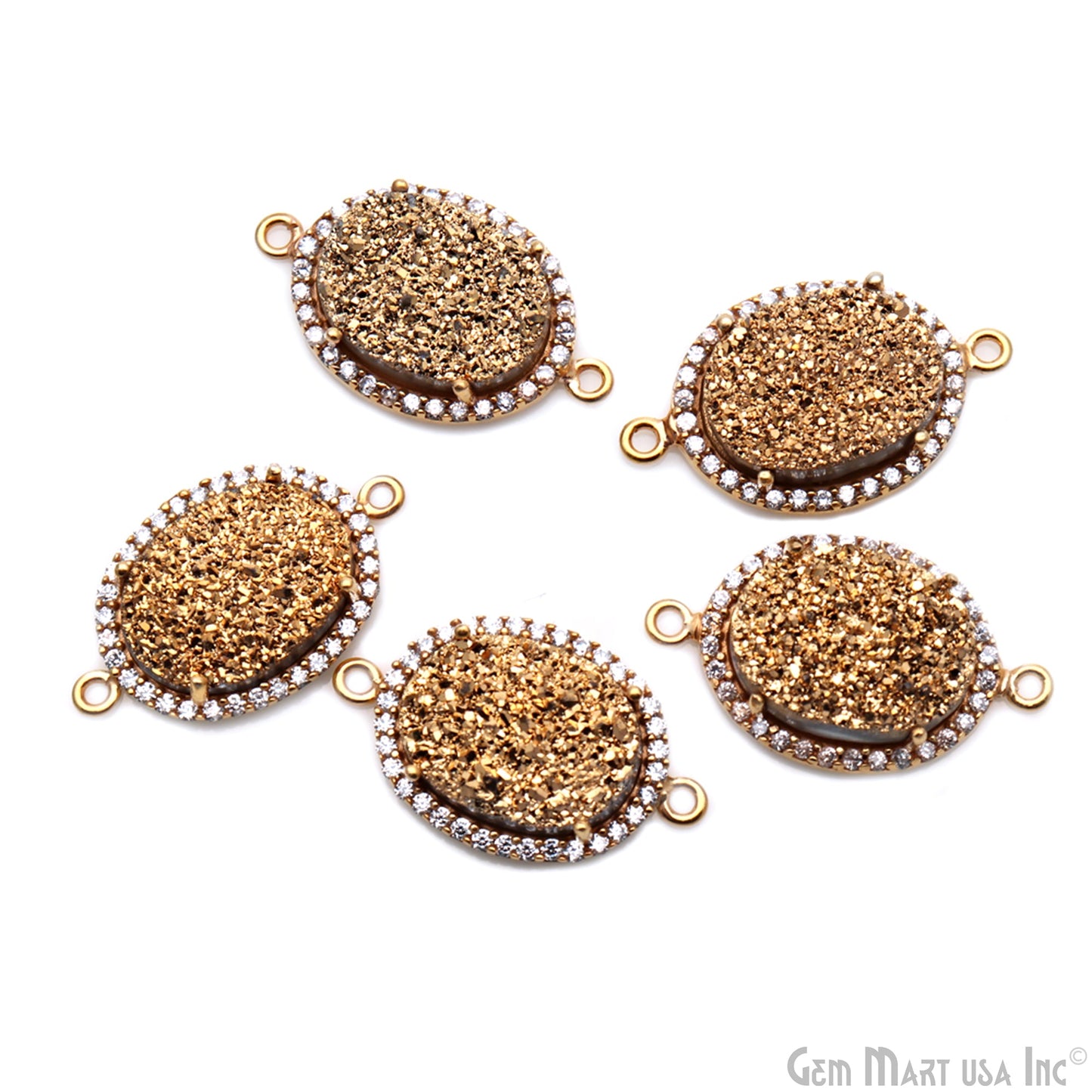 Druzy Cubic Zircon Pave 12x16mm Oval Bezel Gemstone Connector (Pick Your Color)