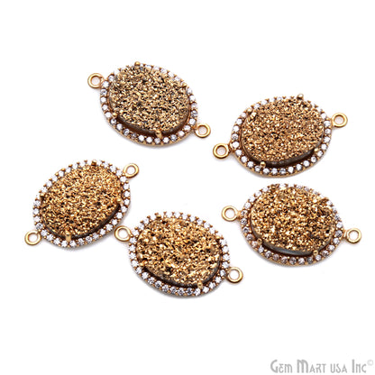 Druzy Cubic Zircon Pave 12x16mm Oval Bezel Gemstone Connector (Pick Your Color)