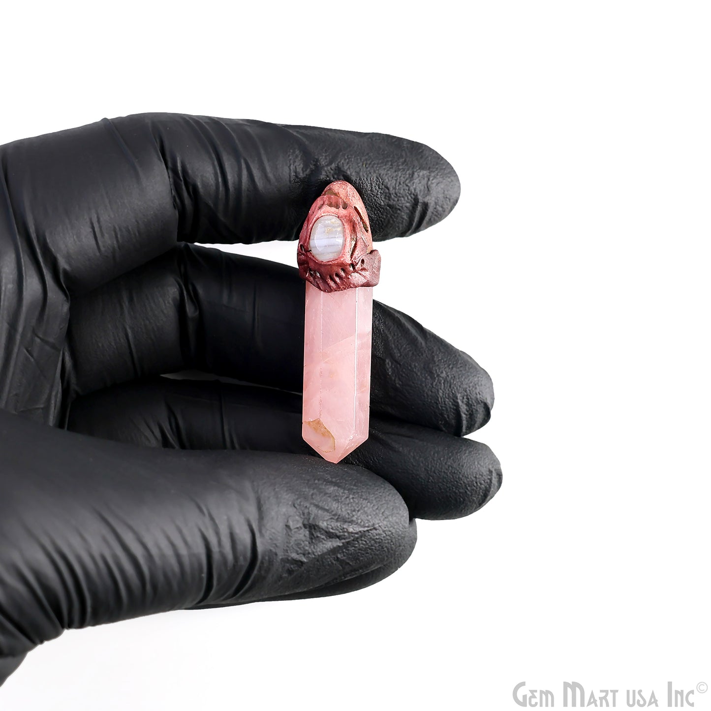 Rose Quartz with Moonstone Polymer Clay Crystal Pendant, Dowsing Clay Single Bail Pendant