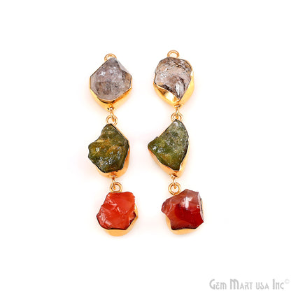 Rough Gemstone Bezel Setting 58x9mm Gold Plated Long Dangle Earring Pair Connectors