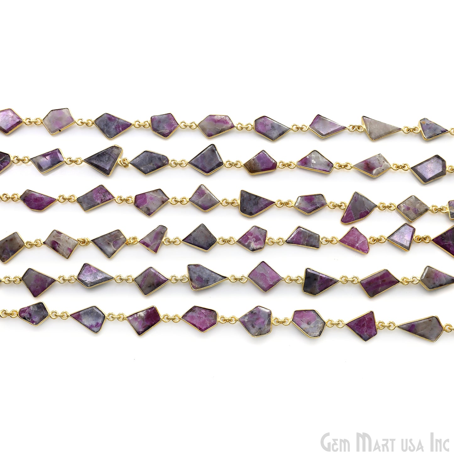Ruby Ziopsite 10mm Faceted Free Form Gold Plated Bezel Connector Link Chain
